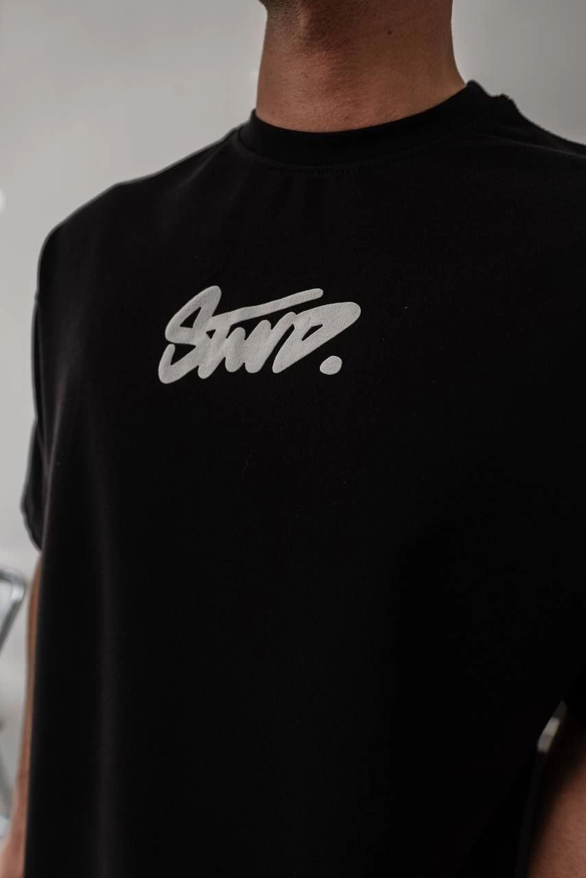 Erkek Kısa Kol Yazlık Tişört Bisiklet Yaka Baskılı Oversize T-Shirt - Siyah