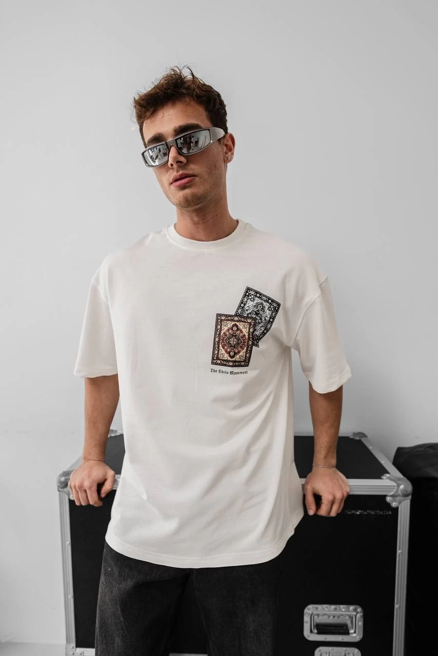 Erkek Yazlık Bisiklet Yaka Baskılı Regular Fit Tişört Kısa Kol T-Shirt - Beyaz
