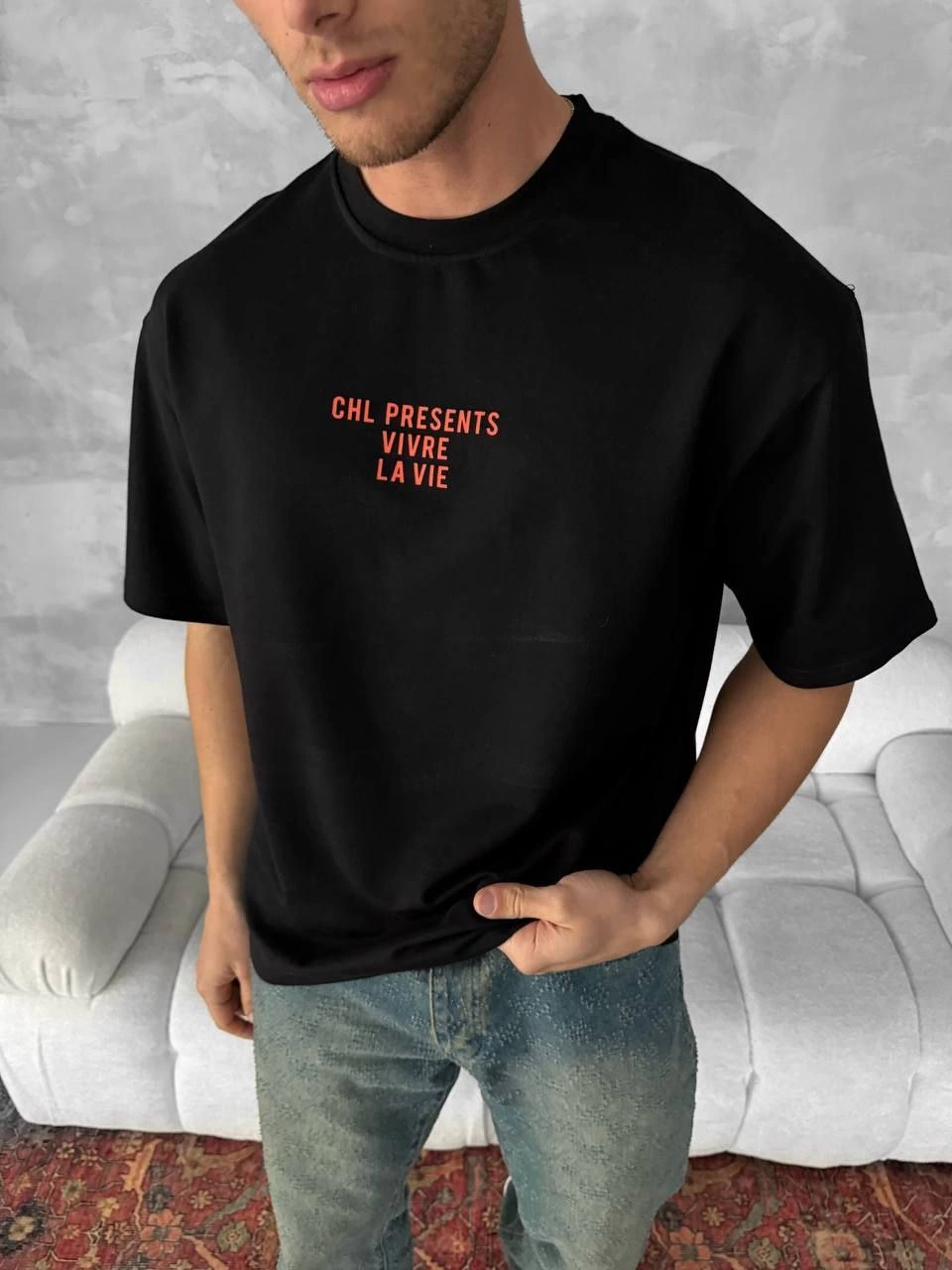 Erkek Ön ve Arka Baskılı T-Shirt Kısa Kol Bisiklet Yaka Regular Fit Tişört - Siyah