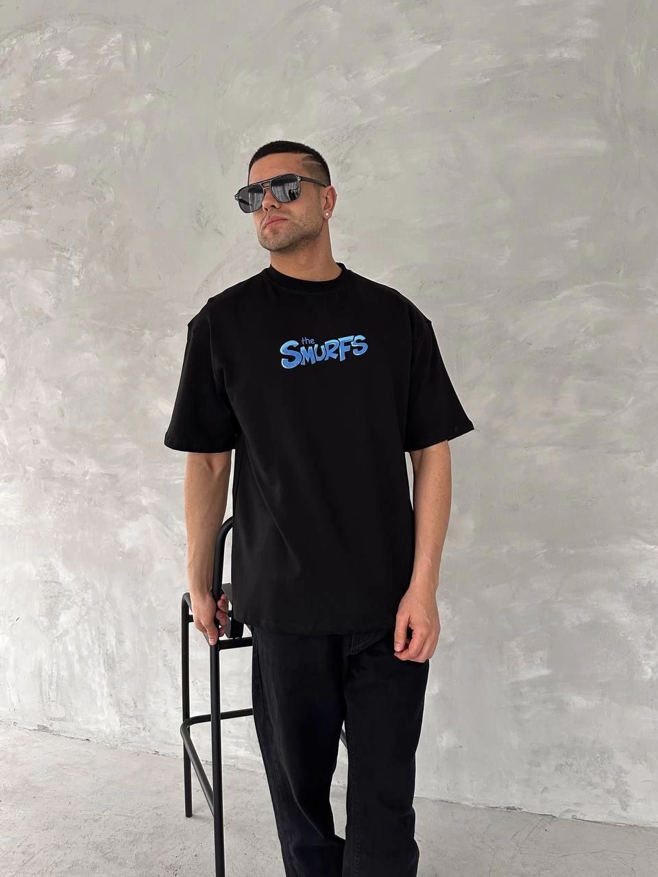 Erkek Ön ve Arka Baskılı T-Shirt Kısa Kol Bisiklet Yaka Regular Fit Tişört - Siyah