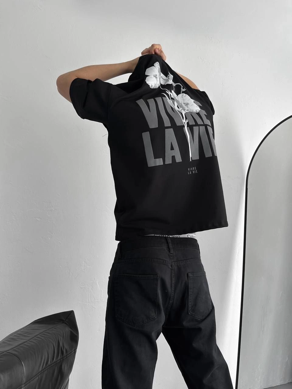 Erkek Ön ve Arka Baskılı T-Shirt Kısa Kol Bisiklet Yaka Regular Fit Tişört -  Siyah