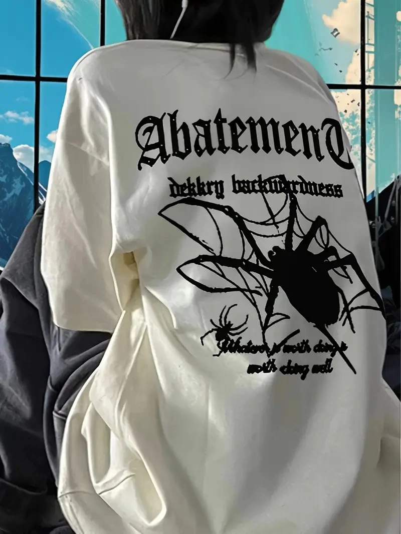 Kadın Tişört Örümcek Baskılı Bisiklet Yaka T-shirt - Beyaz