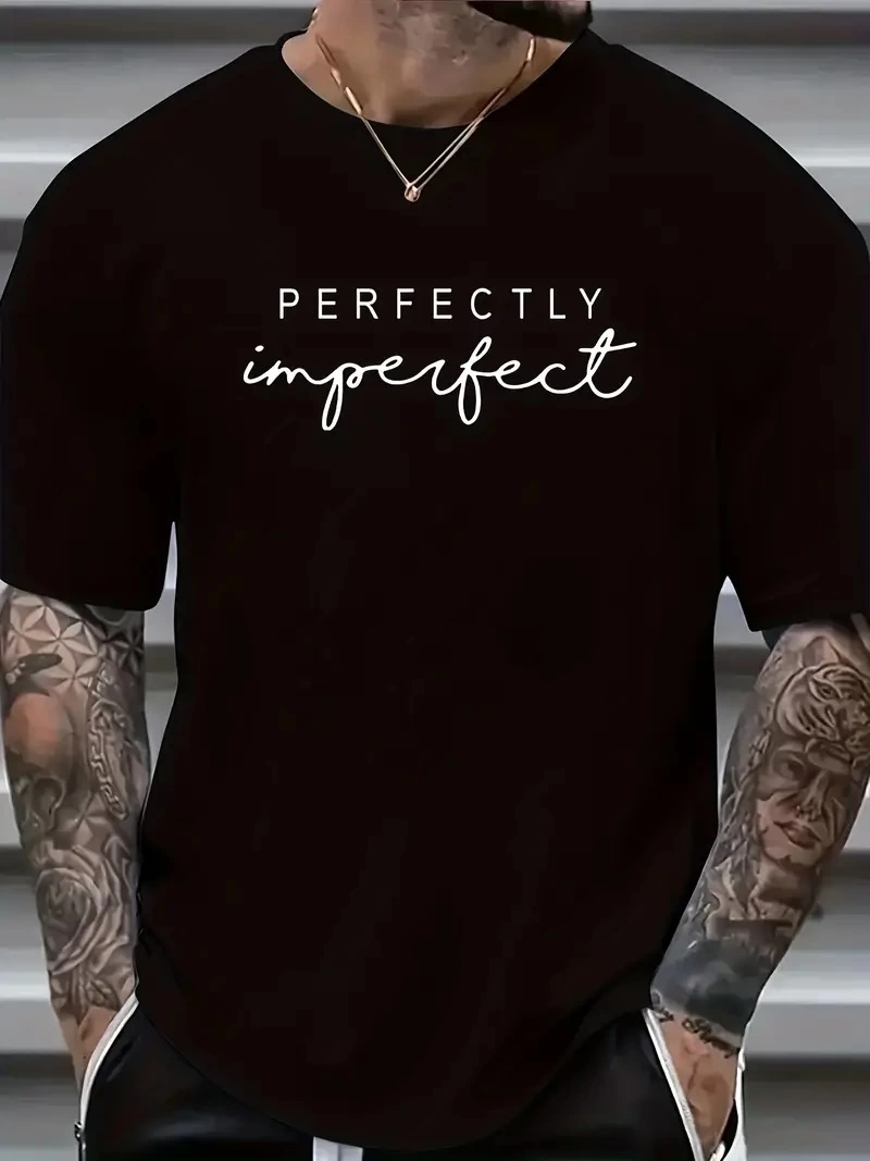 Erkek PERFECTLY Baskılı Tişört Bisiklet yaka yazlık Kısa Kol t-shirt - Siyah