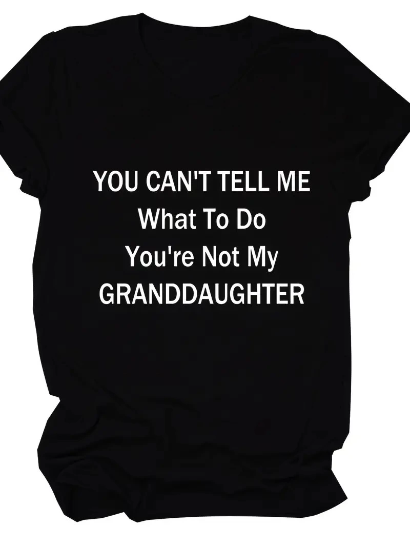 Kadın Baskılı Tişört Kısa Kol Bisiklet Yaka T-shirt - Siyah