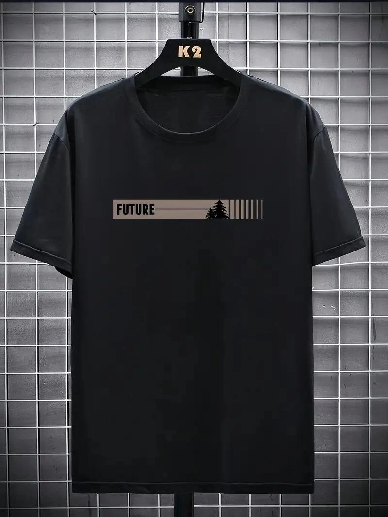 Erkek Tişört FUTRE Baskılı Kısa Kol Bisiklet Yaka T-shirt - Siyah