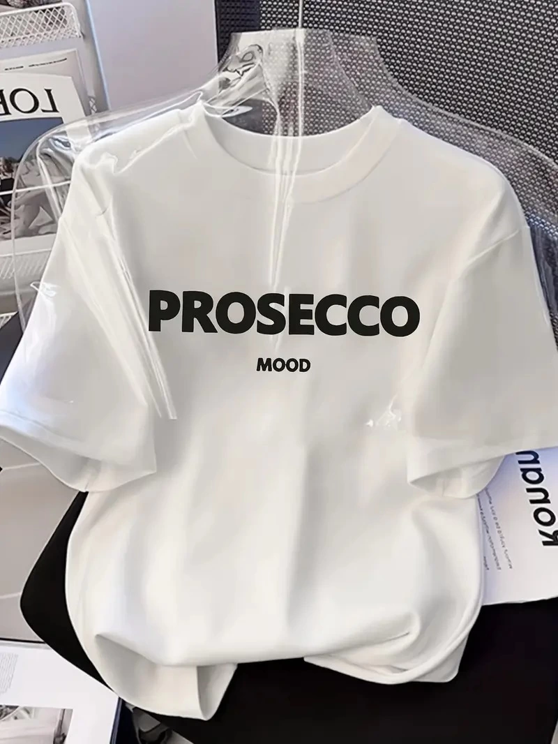 Kadın Kısa Kol Yazlık Tişört Bisiklet Yaka Baskılı Oversize T-Shirt - Beyaz