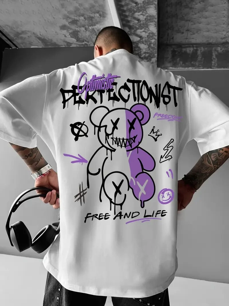 Erkek Tişört Baskılı Bisiklet Yaka Kısa kol t-shirt - Beyaz