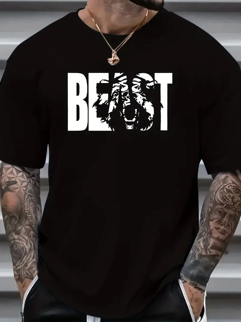 Erkek Baskılı Tişört Kısa Kol Bisiklet Yaka Oversize T-Shirt - Siyah