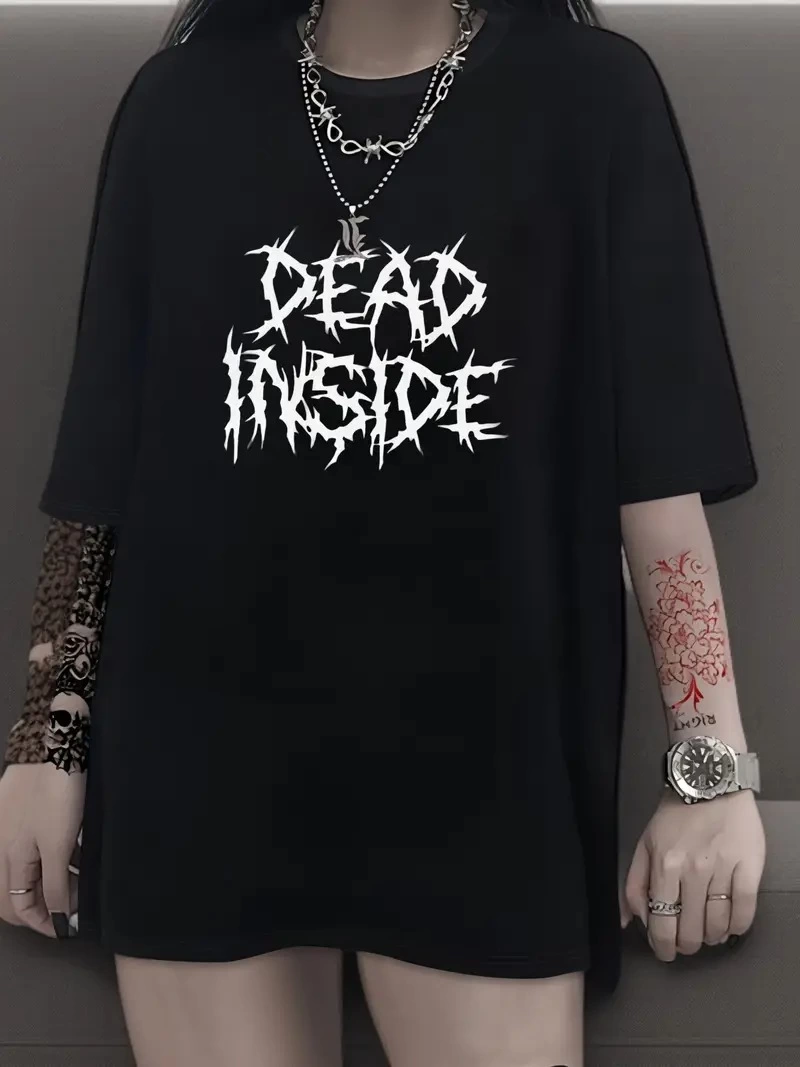 Kadın T-shirt Bisiklet Yaka Oversize Kısa Kollu Tişört - Siyah