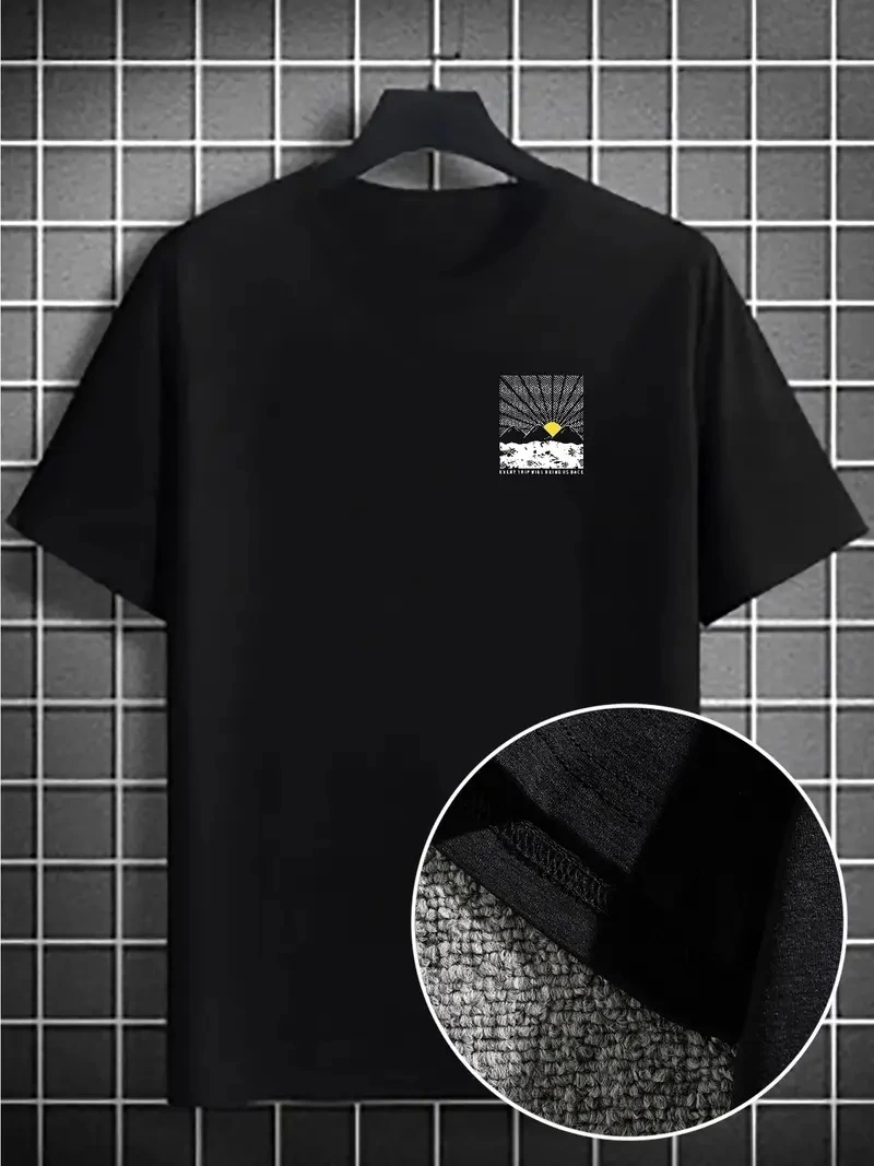 Erkek Tişört Dağ Grafikli Kısa kollu Yazlık T-shirt - Siyah