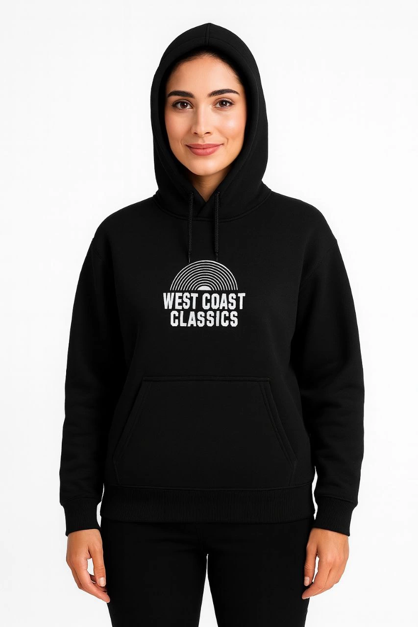 Kadın Oversize Kapüşonlu Cepli Baskılı 3 İplik Pamuklu Hoodie Sweatshirt - Siyah