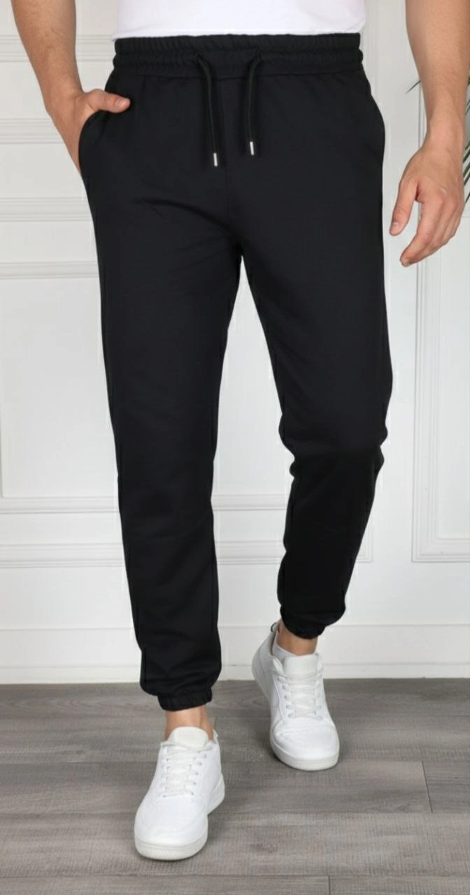 Erkek Jogger Eşofman Altı Cepli, Paça Lastikli , Spor Pantolon - Siyah