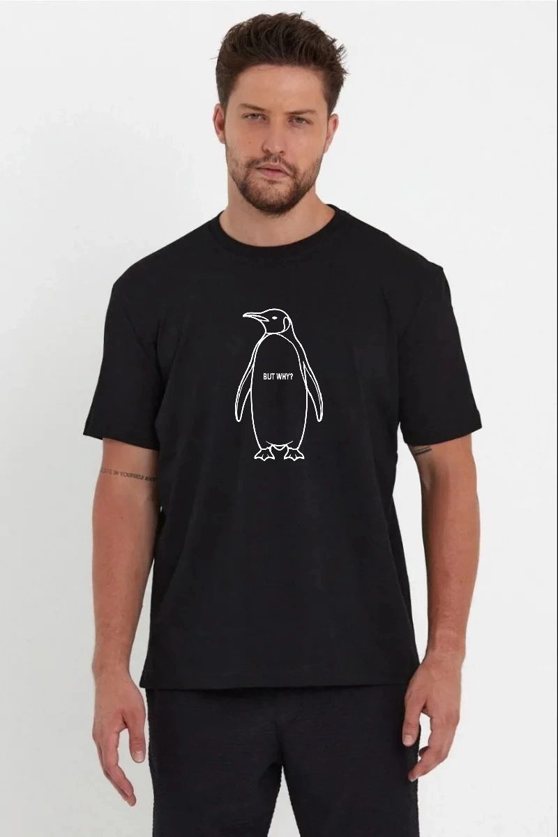 Erkek T-Shirt Nihilist Penguen Baskılı Bisiklet Yaka Kısa kol yazlık Tişört - Siyah