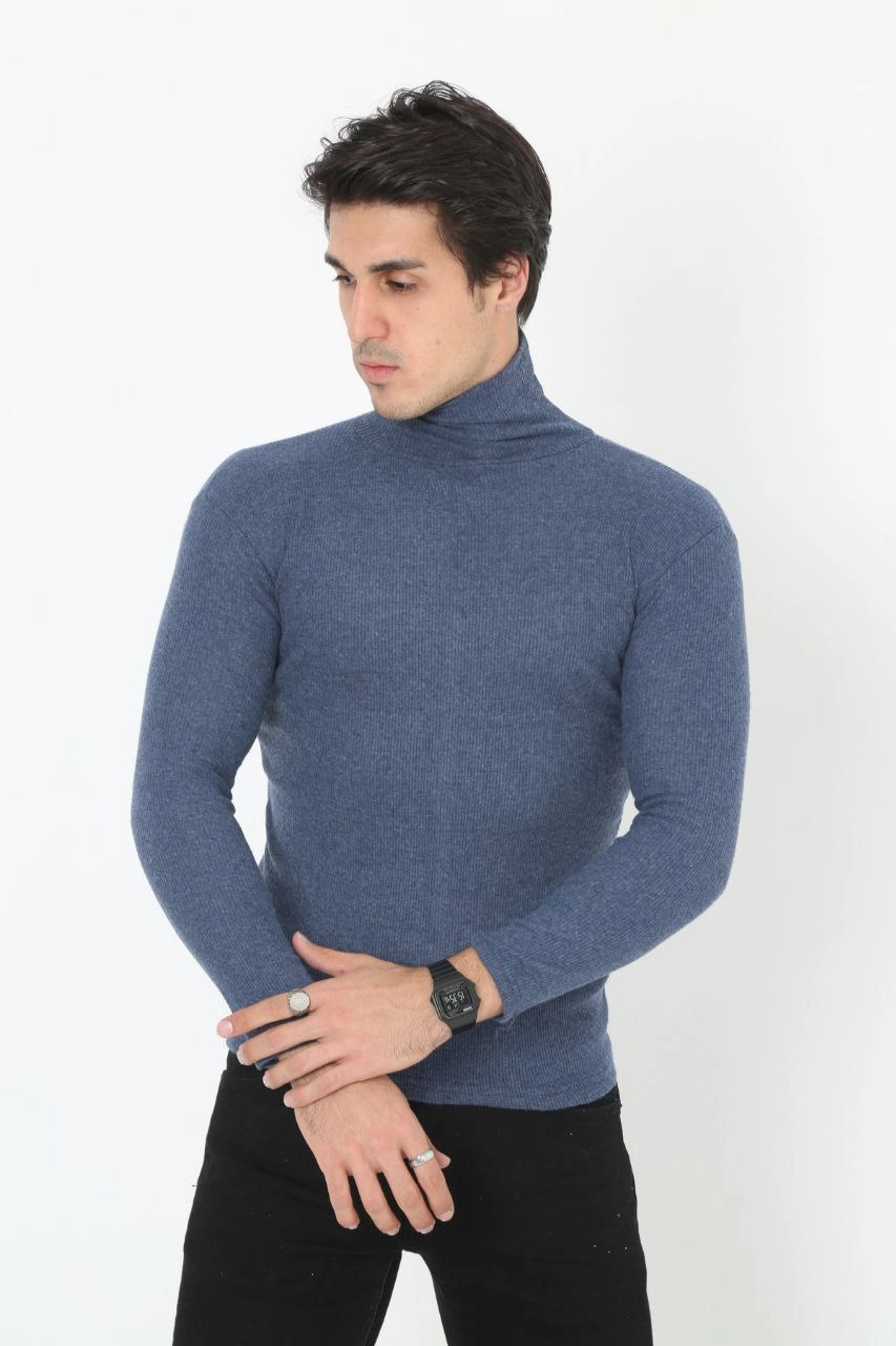 Erkek Fitilli Kaşkorse Kumaş Boğazlı Full Likralı Slimfit Body - İndigo