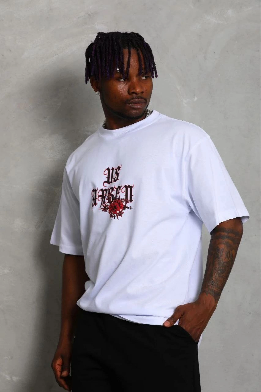 Erkek Baskılı T-Shirt Kısa Kol Bisiklet Yaka Regular Fit Tişört - Beyaz