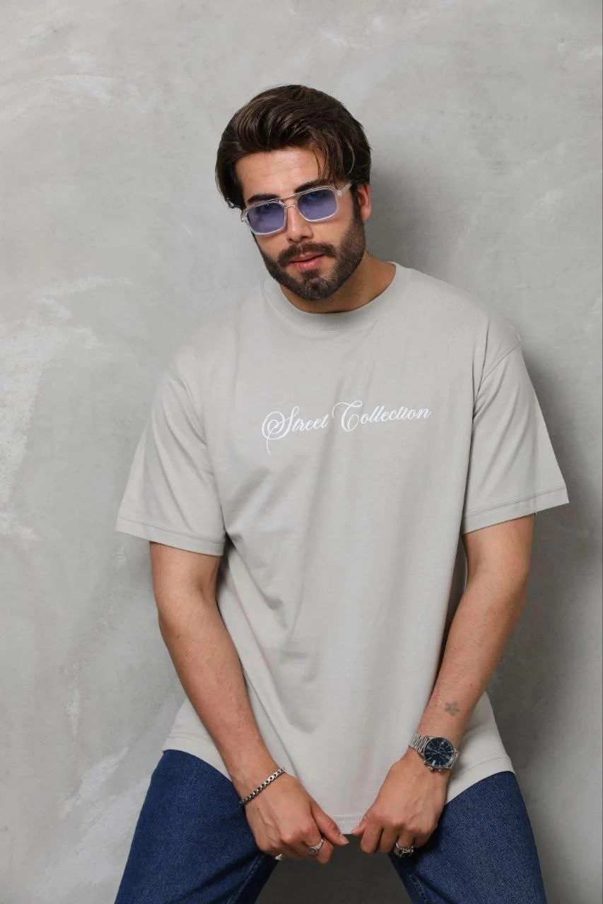 Erkek Baskılı T-Shirt Kısa Kol Bisiklet Yaka Regular Fit Tişört - Gri