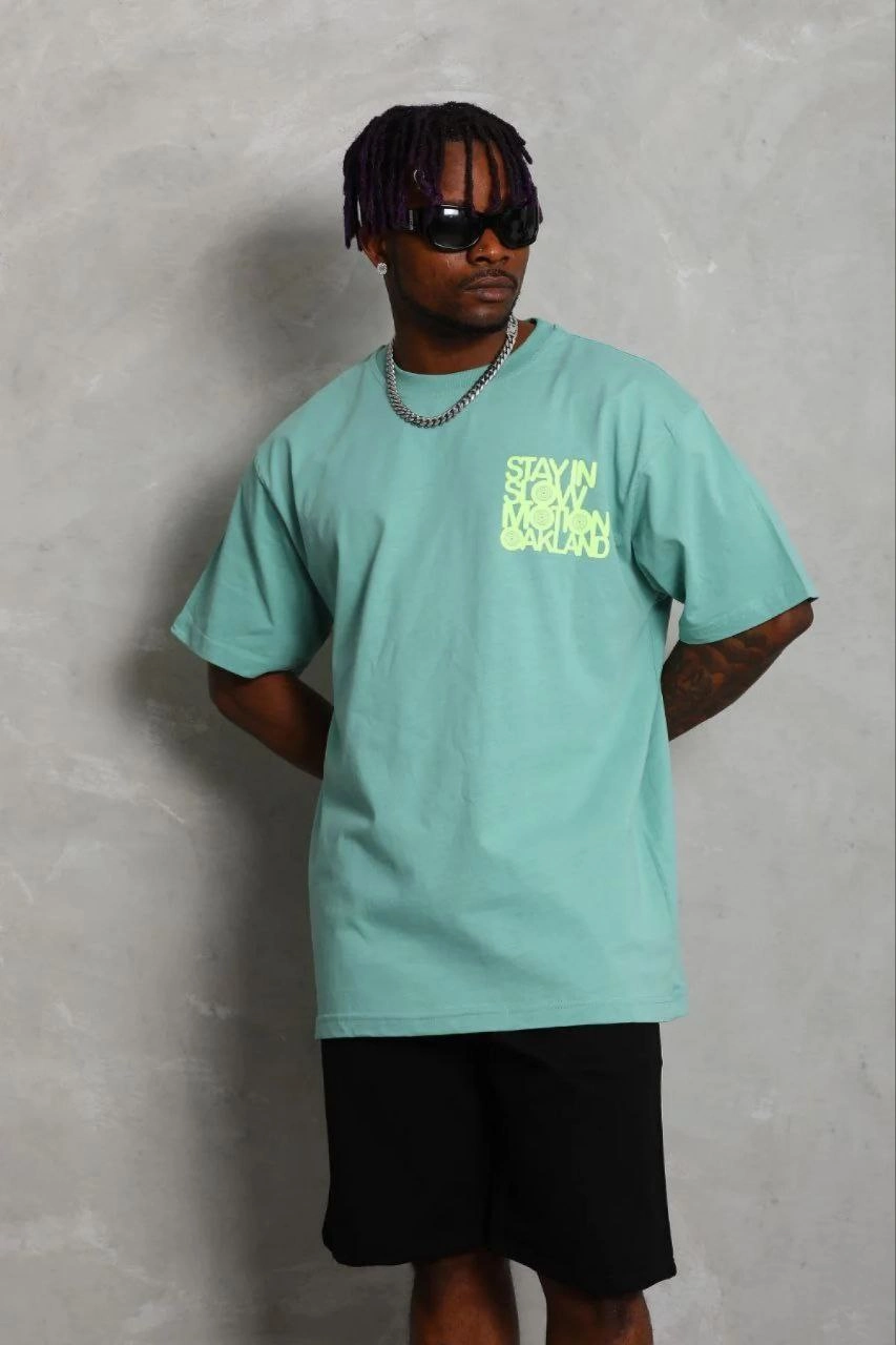 Erkek Baskılı T-Shirt Kısa Kol Bisiklet Yaka Regular Fit Tişört - Mint Yeşili