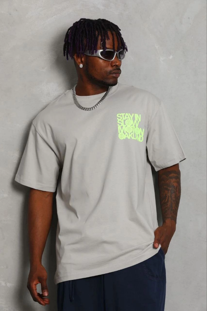 Erkek Baskılı T-Shirt Kısa Kol Bisiklet Yaka Regular Fit Tişört - Gri