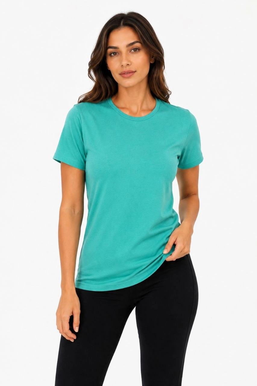 Kadın Basic Tişört Bisiklet Yaka Kısa Kol Günlük Yazlık Slim fit T-Shirt - Su Yeşili