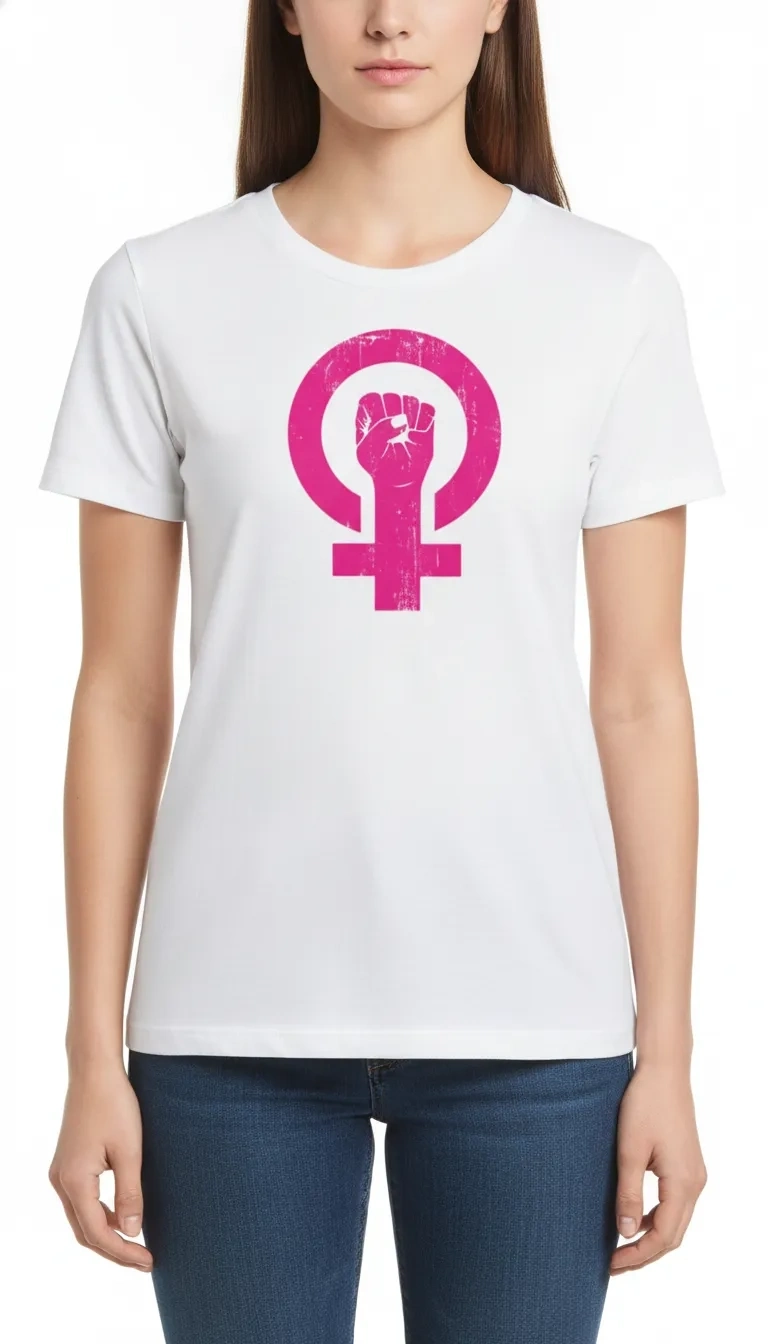 8 Mart Dünya Kadınlar Günü Baskılı Oversize Bisiklet Yaka T-shirt - Beyaz