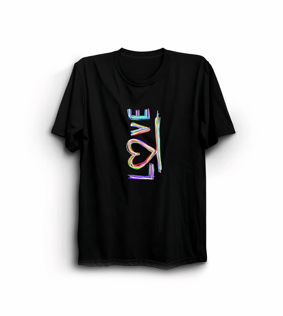 14 Şubat Sevgililer Günü Love Baskılı Oversize Bisiklet Yaka T-shirt - Siyah