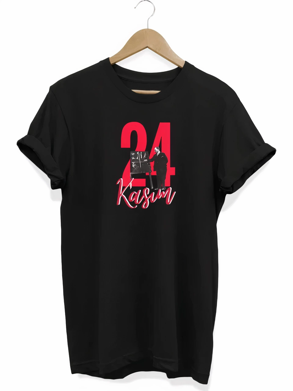 24 Kasım Öğretmenler Günü Öğretmen Hediyesi Baskılı Oversize T-shirt - Siyah