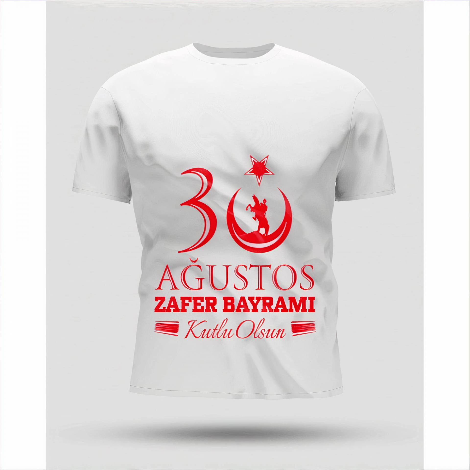 30 Ağustos Zafer Bayramı Baskılı Oversize Bisiklet Yaka T-shirt - Beyaz