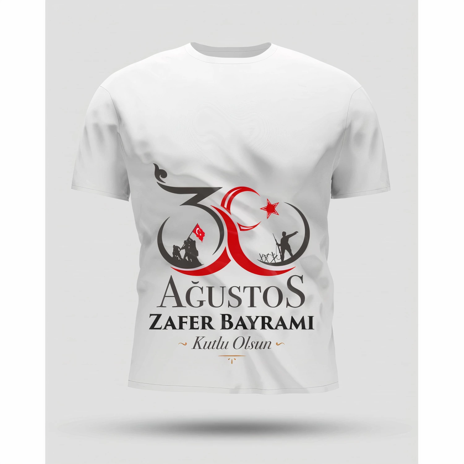 30 Ağustos Zafer Bayramı Baskılı Oversize Bisiklet Yaka T-shirt