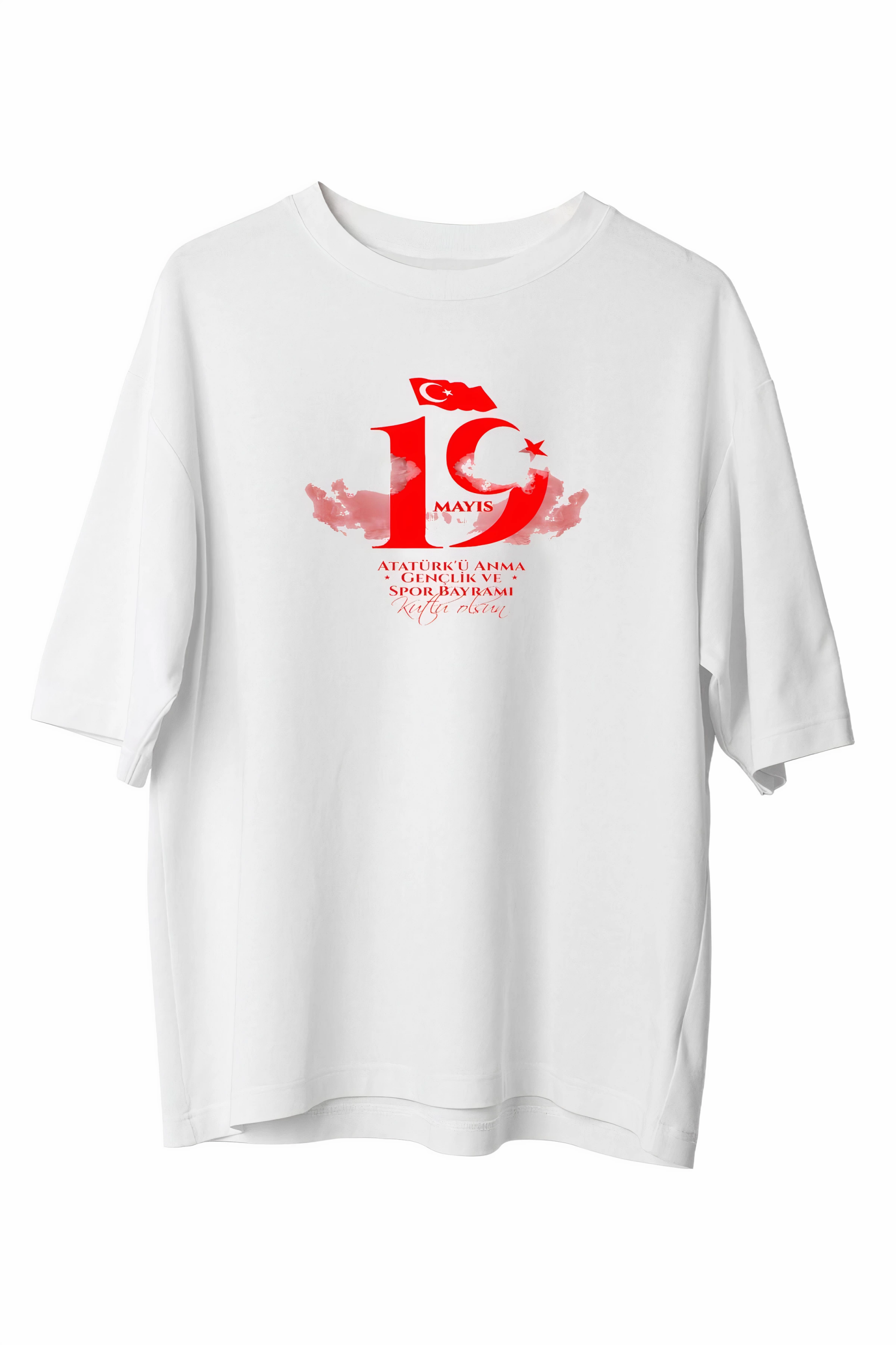 19 Mayıs Atatürk Temalı Gençlik ve Spor Bayramı Bisiklet Yaka T-shirt - Beyaz