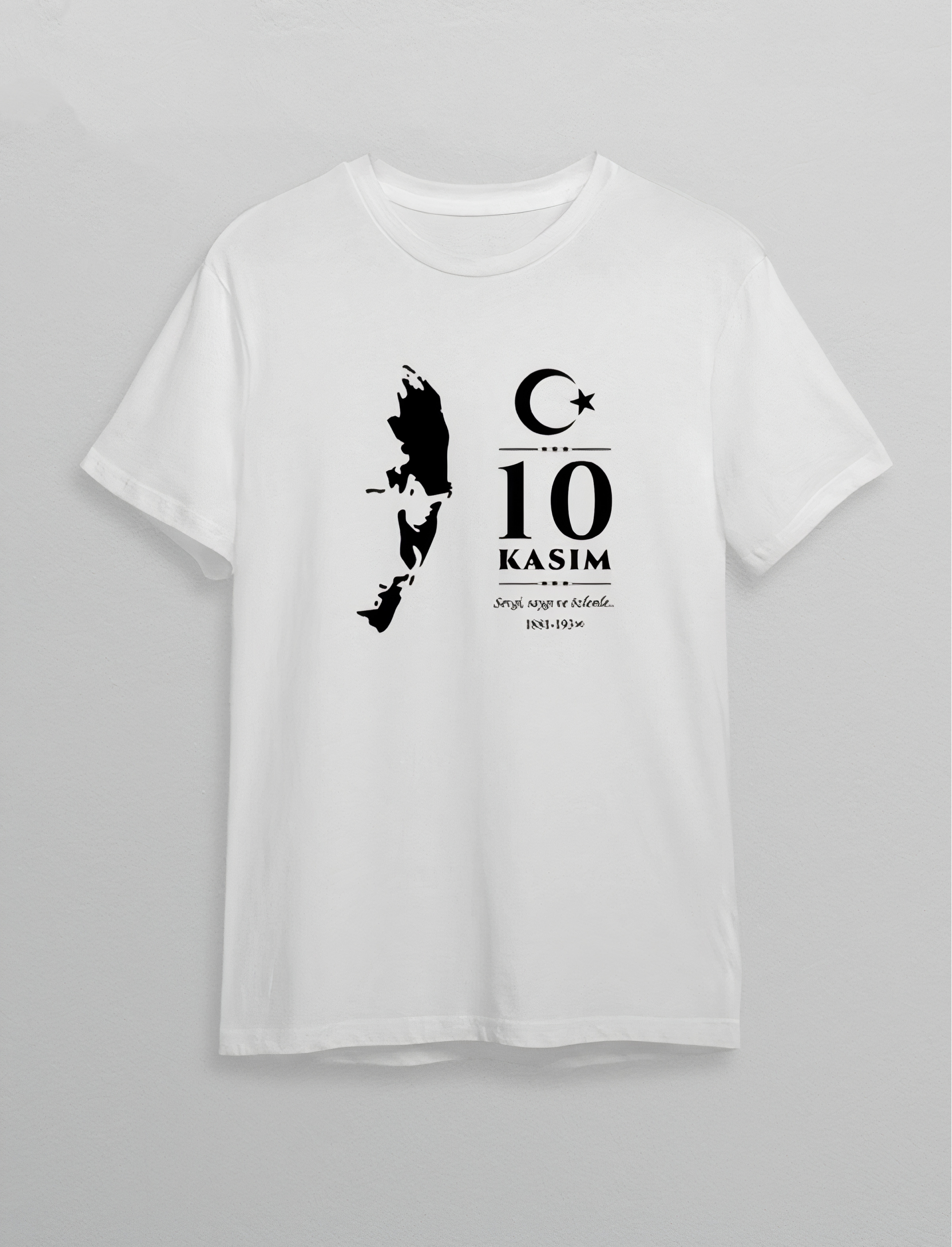 10 Kasım Atatürk Anma Günü Silüet Baskılı Oversize Bisiklet Yaka T-shirt - Beyaz