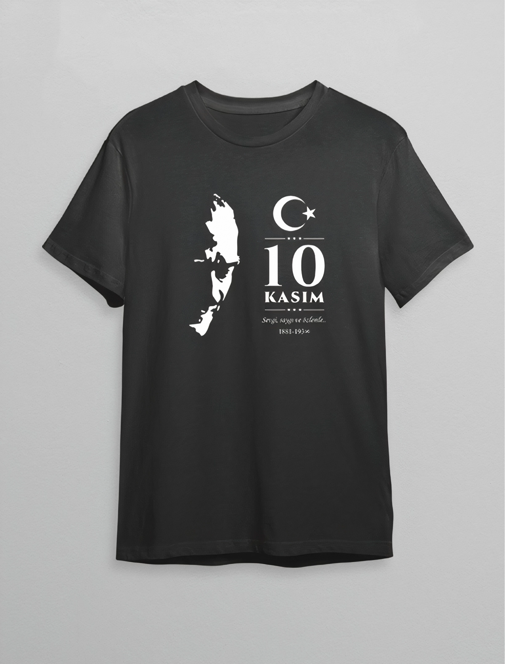 10 Kasım Atatürk Anma Günü Silüet Baskılı Oversize Bisiklet Yaka T-shirt - Siyah