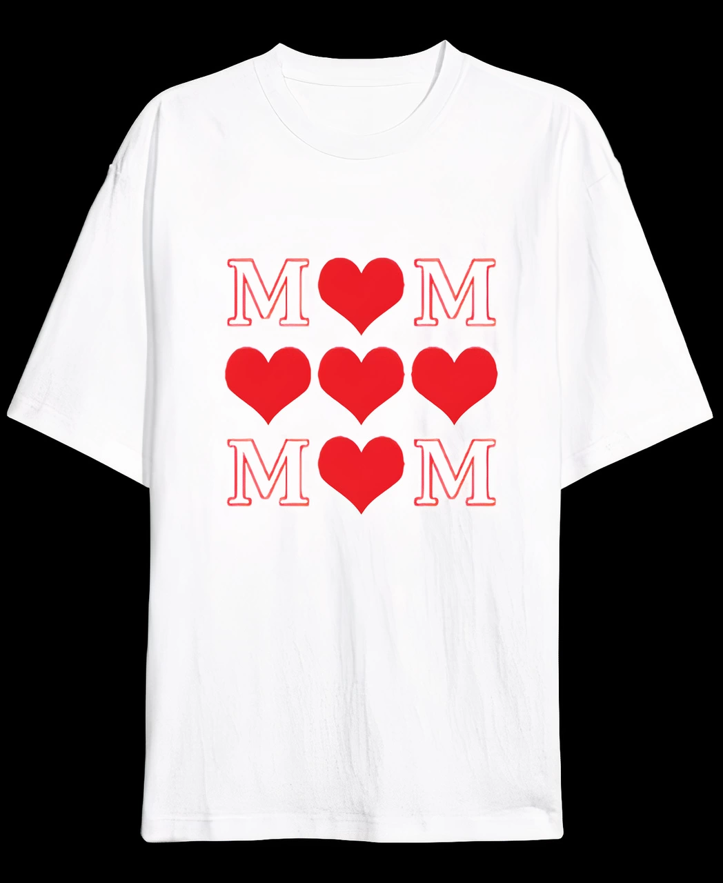 Anneler Günü Hediye MOM Kalp Baskılı Oversize Bisiklet Yaka T-shirt - Beyaz