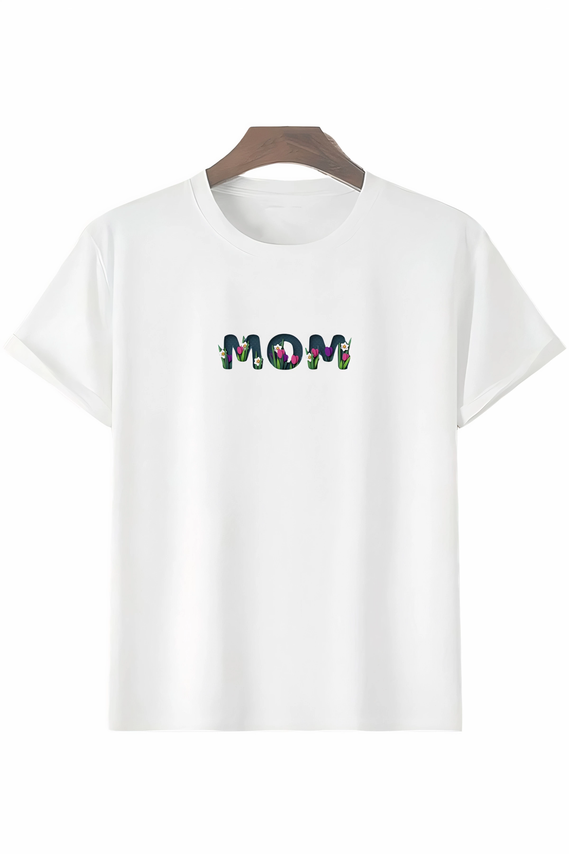 Anneler Günü Hediye Mom Çiçek Baskılı Oversize Bisiklet Yaka T-shirt - Beyaz