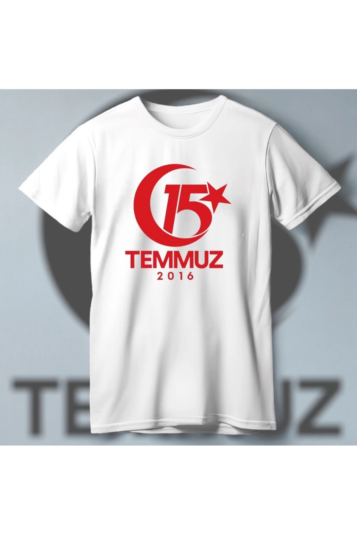 15 Temmuz Demokrasi ve Milli Birlik 2016 Anma Baskılı Bisiklet Yaka T-shirt - Beyaz